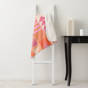 Bold Geometric Pattern in Pink and Orange Sherpa Blanket