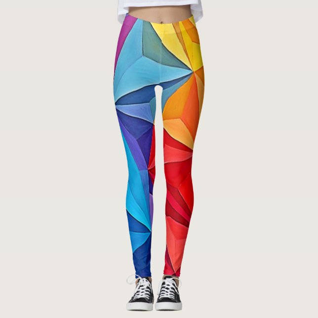 Bold Geometric Prism Abstract Art Leggings (Front)