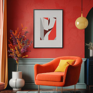 Bold Geometric Red and Grey Abstract Poster