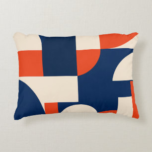 Bold Geometric Shapes in Navy Orange and Dark Blue Decorative Cushion