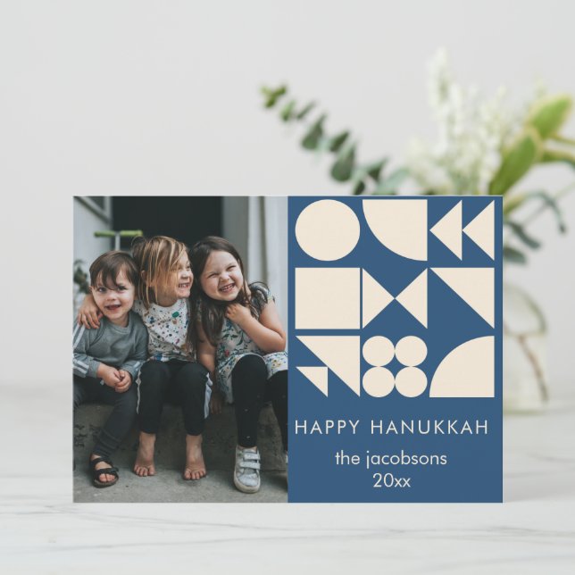 Bold Geometric Shapes Modern Custom Hanukkah Photo Holiday Card (Standing Front)