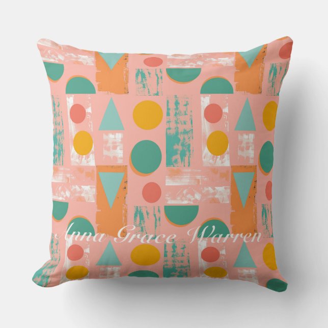 Bold Geometric Shapes With Accents Mint Aqua 3 Cushion (Front)