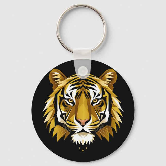 Bold Geometric Tiger Portrait With Abstract Golden Key Ring (Front)