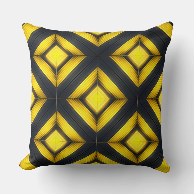 Bold Geometric Yellow and Black Diamond Pattern Cushion (Front)