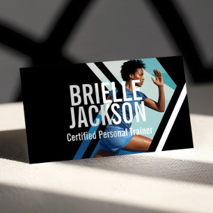 Bold Geometrical Photo Personal Trainer Fitness Business Card