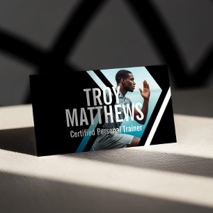 Bold Geometrical Photo Personal Trainer Fitness Business Card