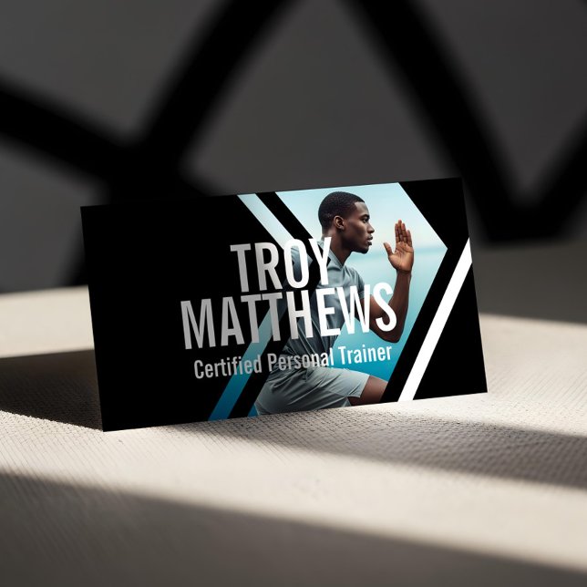 Bold Geometrical Photo Personal Trainer Fitness Business Card (Bold Geometrical Photo Personal Trainer Fitness Business Card (Front))