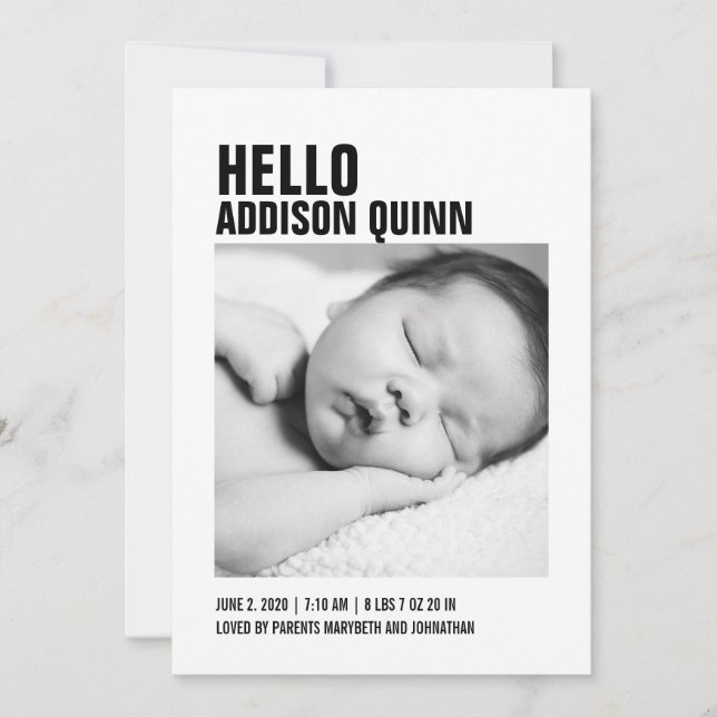 Bold Gingham Plaid Baby Photo Birth Announcement (Front)