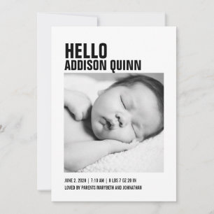 Bold Gingham Plaid Baby Photo Birth Announcement