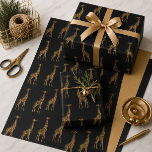 Bold Giraffes Gold and Black Wrapping Paper Sheet