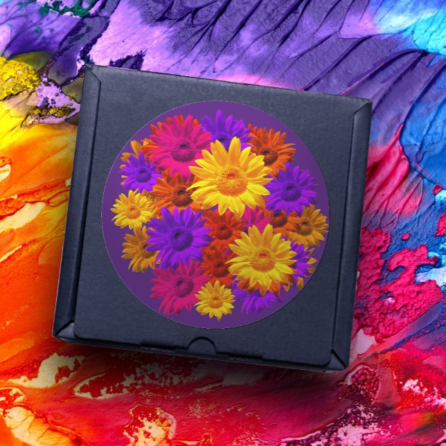 Bold Girly Hippie Flowers Cool Fun Girly Eighties Classic Round Sticker (Creator Uploaded)