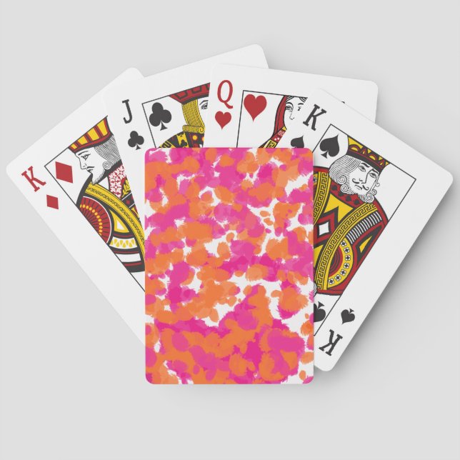 Bold Girly Hot Pink Fuchsia Orange Paint Splashes Playing Cards (Back)
