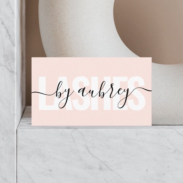 Bold Girly Minimalist Calligraphy Lashes Pink Business Card (Creator Uploaded)