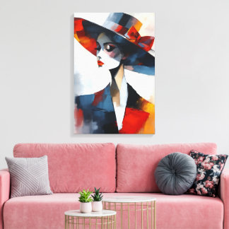 Bold Glamor Woman in Hat Art Canvas Print