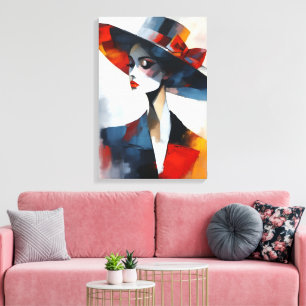 Bold Glamour Woman in Hat Art Canvas Print