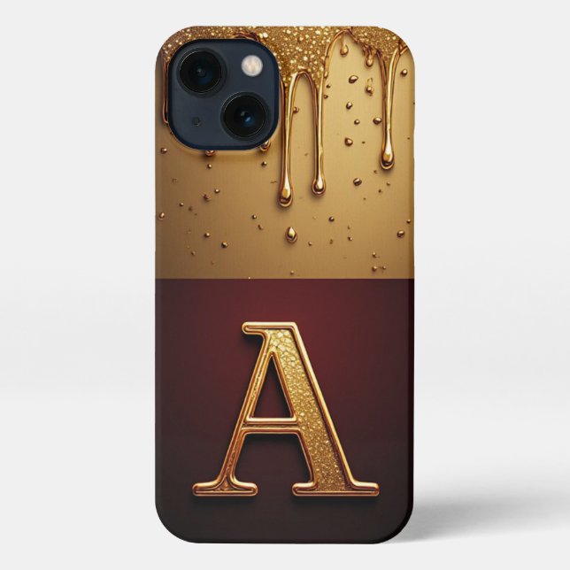 💎 Bold Glitter A Monogram With Dripping Liquid iPhone Case (Back)