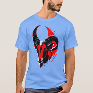 Bold Goat Head Emblem Red Black Monochromatic Logo T-Shirt