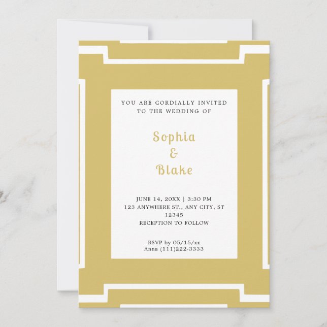 Bold Gold and White Art Deco Wedding Invitation (Front)