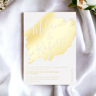 bold gold brushstroke white chic wedding initials