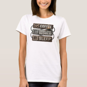 Bold Gold COFFEE FIRST SAVE WORLD Statement Design T-Shirt