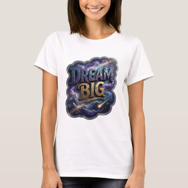 Bold Gold DREAM BIG 3D Text Art T-Shirt (Front)