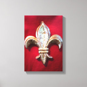 Bold Gold Fleur de lis on Red print