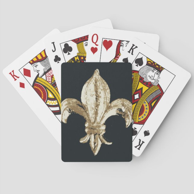 BOLD GOLD "FLEUR DE LIS" WITH BLACK BACKGROUND PLAYING CARDS (Back)