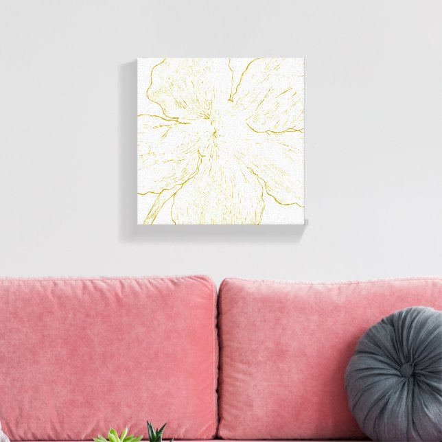 Bold Gold Floral Line Art Minimalist Macro Bloom  Canvas Print (Insitu(LivingRoom))