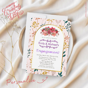 Bold Gold Floral Spring Blooms Engagement Party Invitation
