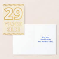 Bold, Gold Foil "29 YEARS OLD!" Birthday Card