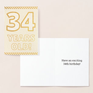 Bold, Gold Foil "34 YEARS OLD!" Birthday Card