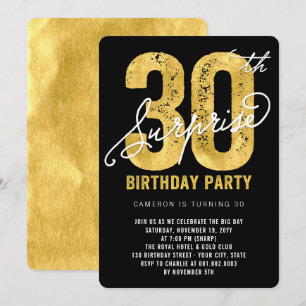 Bold Gold Foil Surprise 30th Birthday Party Invite