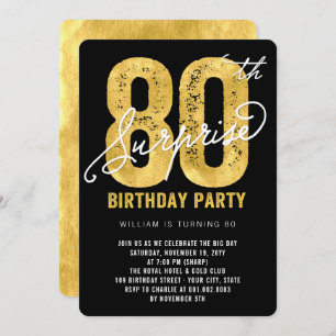 Bold Gold Foil Surprise 80th Birthday Party Invite