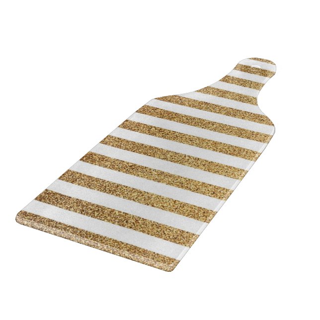 Bold gold glitter and white stripes cutting board (Corner)