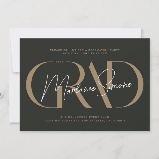 Bold Gold GRAD Graduation Party Invitation (Front)