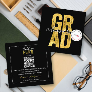 Bold Gold GRAD Stylish Graduation College Fund Enclosure Card