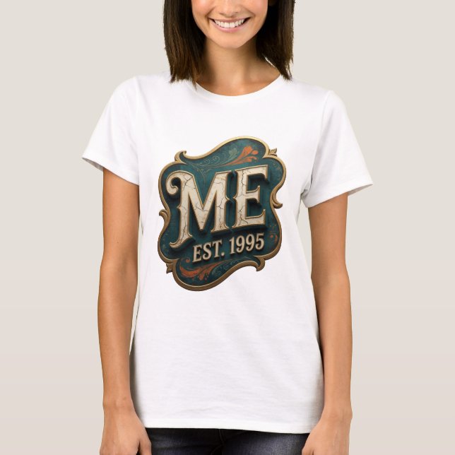 Bold Gold ME EST 1995 3D Text Art T-Shirt (Front)