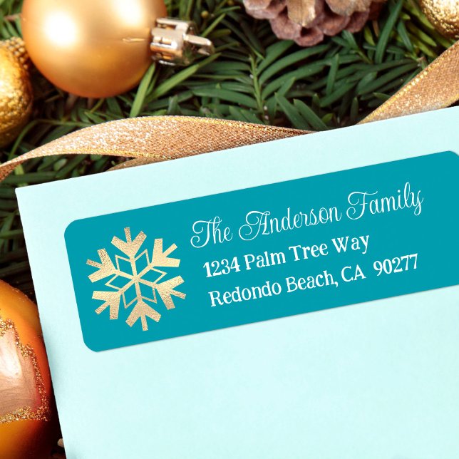 Bold Gold Modern Snowflake Custom Name Turquoise (Creator Uploaded)