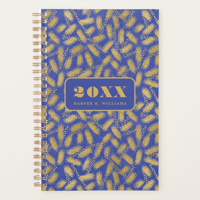 Bold Gold Pattern on Blue Background Planner (Front)