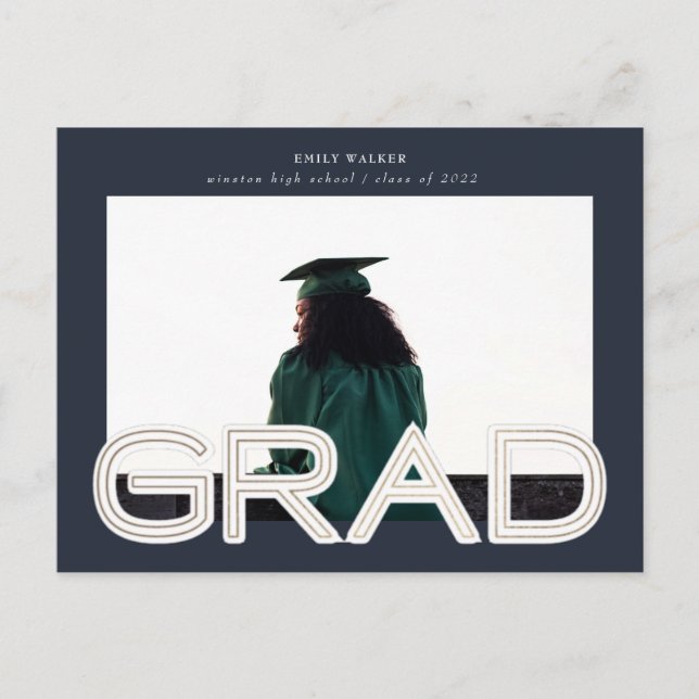 bold gold script graduation announcement photo (Front)