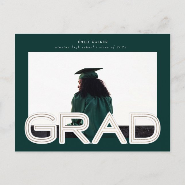 bold gold script graduation announcement photo (Front)