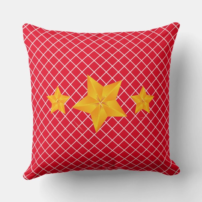 Bold Gold Stars/Red Stripes Throw Pillow (Back)