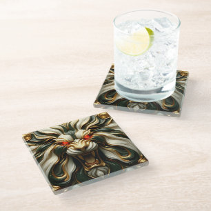 Bold Golden Lion with Fiery Gaze Glass Coaster