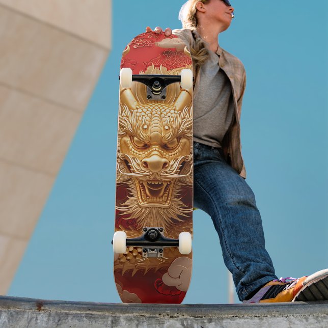 Bold Golden & Red Dragon Head Skateboard (Creator Uploaded)