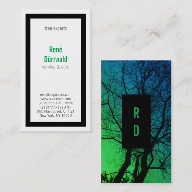 Bold, good to read, black and green tree experts business card (Front/Back)