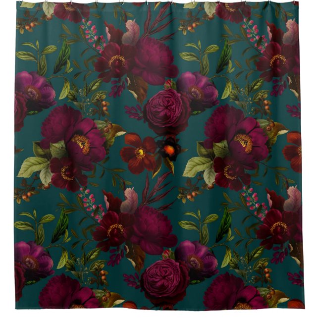 Bold Gothic Night Moody Florals  Shower Curtain (Front)