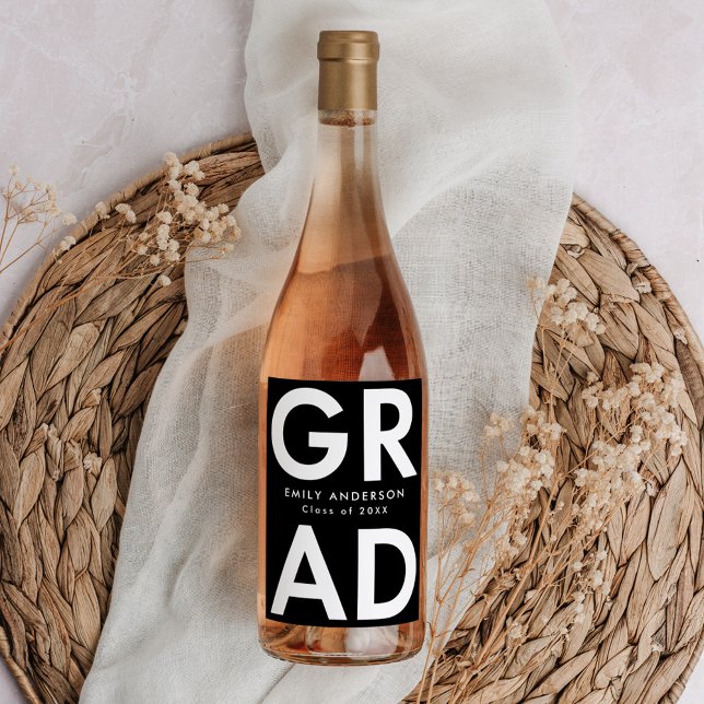 Bold Grad Black and White Graduation Wine Label (Creator Uploaded)