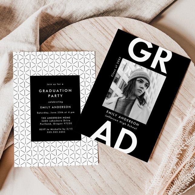 Bold Grad Black and White Photo Graduation Party Invitation (Creator Uploaded)