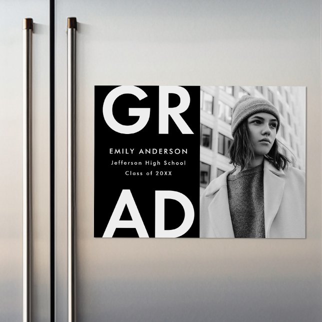 Bold Grad Black Photo Graduation Magnetic Invitation (Creator Uploaded)