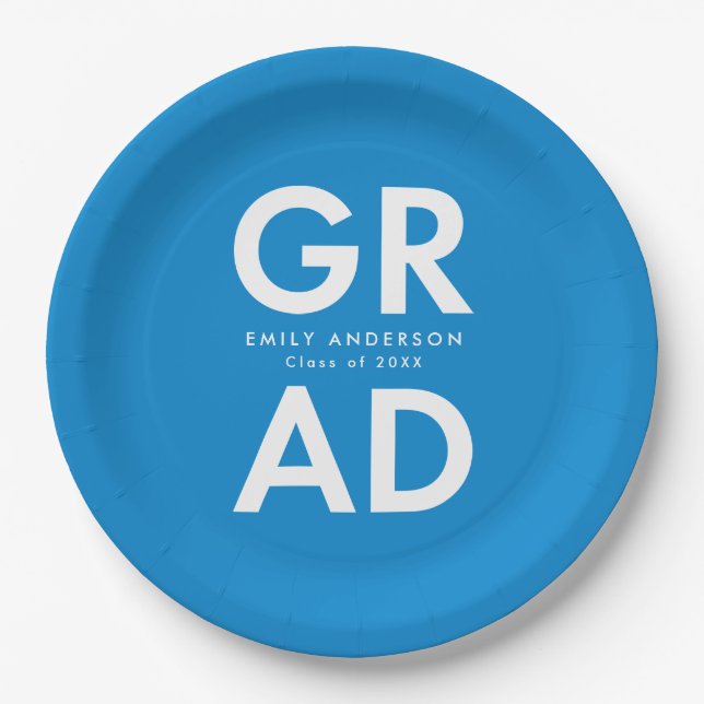Bold Grad Blue Graduation Paper Plate (Front)